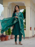 Traditional Roman Silk Embroidered Suit Set with Dupatta