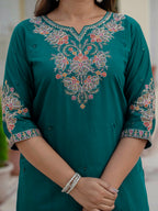 Traditional Roman Silk Embroidered Suit Set with Dupatta