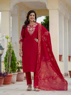 Luxury Roman Silk Embroidered Ethnic Suit Set