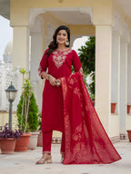Luxury Roman Silk Embroidered Ethnic Suit Set