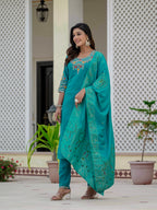 Very Attractive Firozi Premium Roman Silk Suit Set