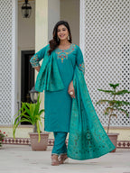Very Attractive Firozi Premium Roman Silk Suit Set