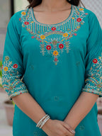 Very Attractive Firozi Premium Roman Silk Suit Set