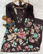 Stylish Brown Pure Cotton Floral Co-ords Set