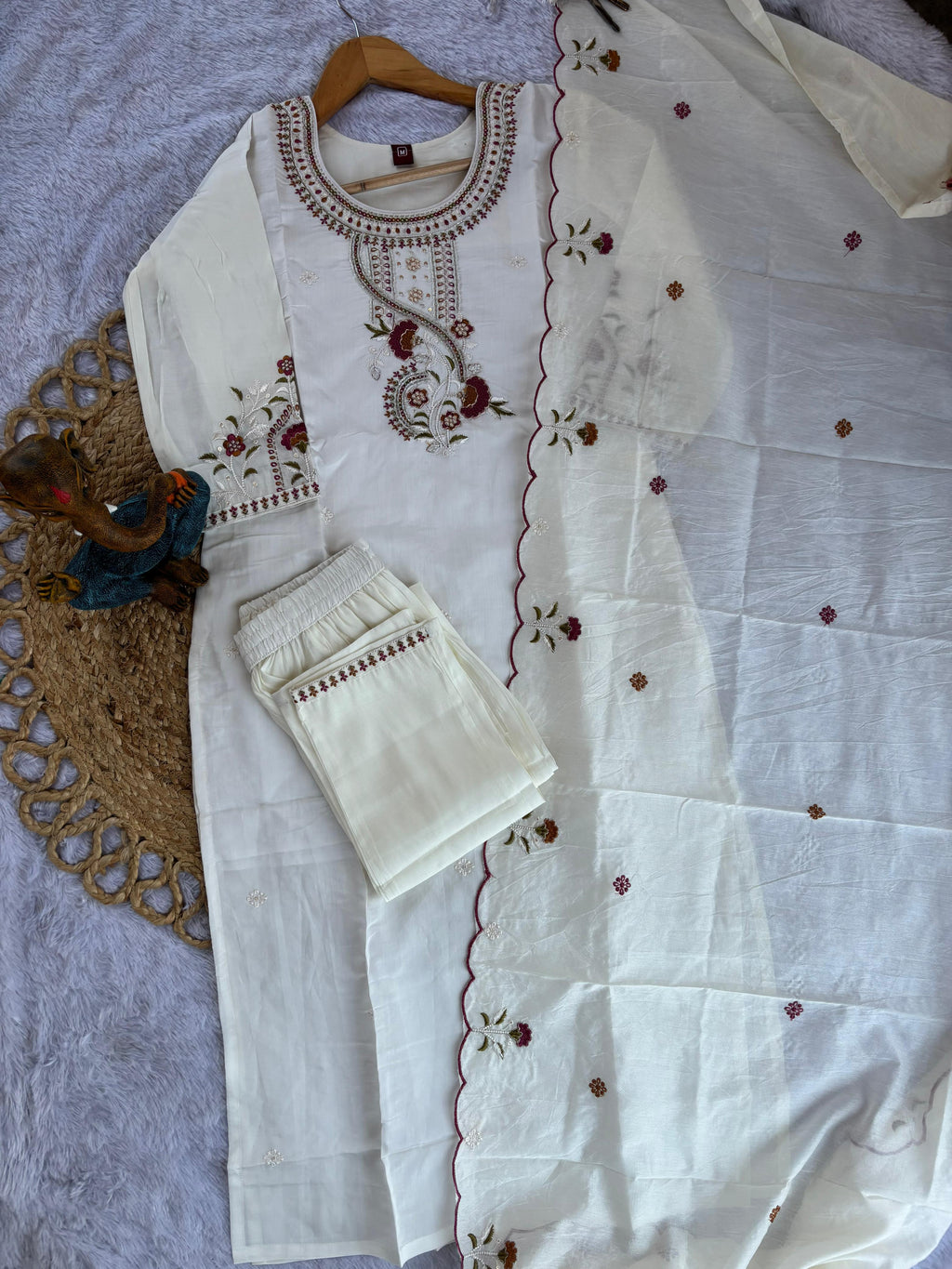 Luxury Roman Silk Floral Embroidered Dress with Dupatta