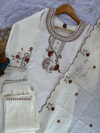 Luxury Roman Silk Floral Embroidered Dress with Dupatta