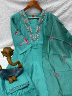 Attractive Sea Green Embroidered Viscose Marina Silk Suit Set