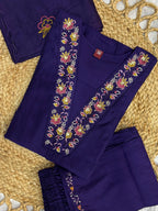 Premium Royal Purple Embroidered Viscose Marina Silk Suit Set