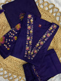 Premium Royal Purple Embroidered Viscose Marina Silk Suit Set