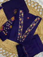 Premium Royal Purple Embroidered Viscose Marina Silk Suit Set