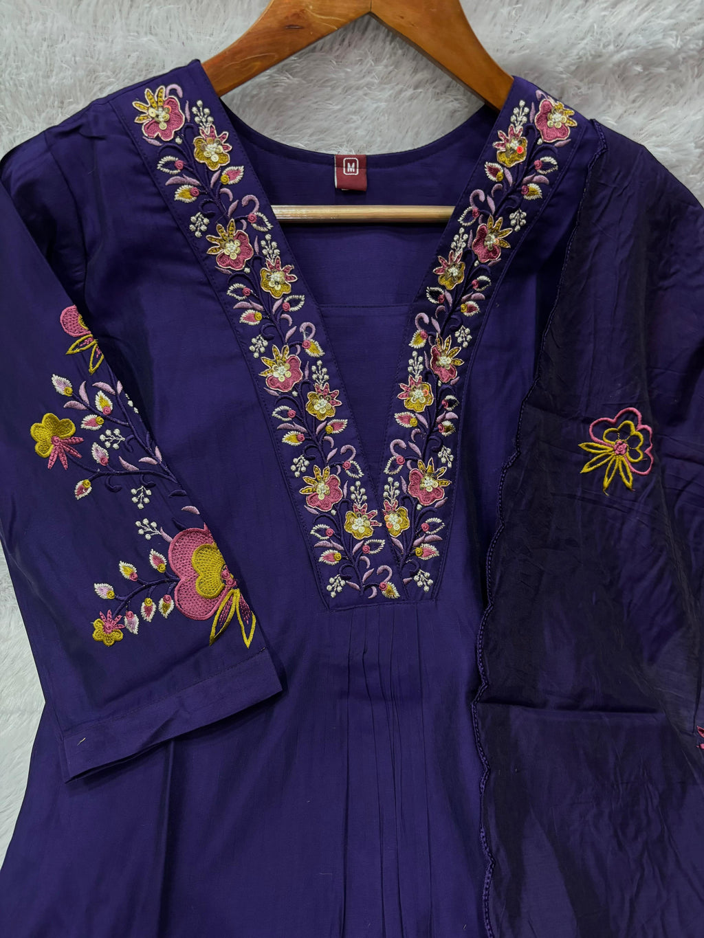 Premium Royal Purple Embroidered Viscose Marina Silk Suit Set