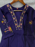 Premium Royal Purple Embroidered Viscose Marina Silk Suit Set