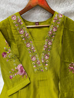 Graceful Olive Green Embroidered Viscose Marina Silk Suit Set