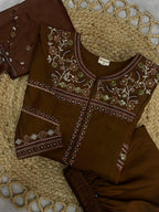Elegant Coffee Brown Viscose Mango Silk Embroidered Suit Set