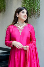 Pink Banarasi Anarkali Suit Set with Dupatta