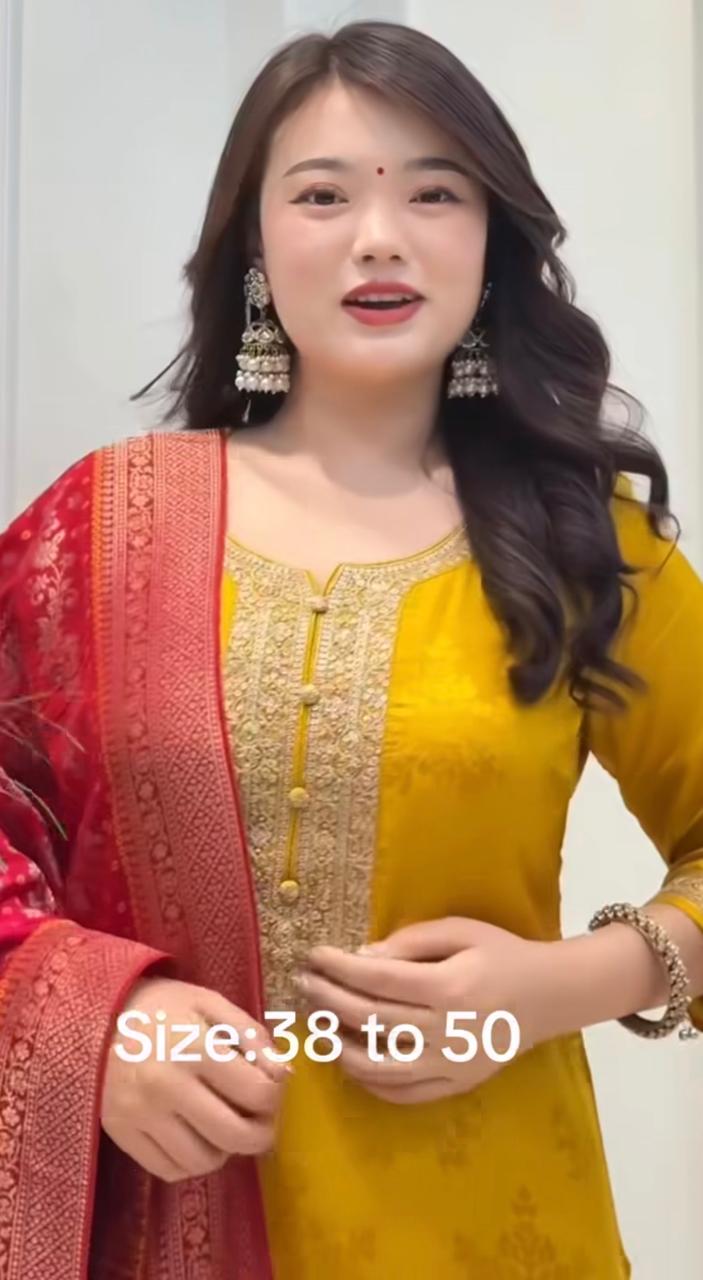 Designer Pure Banarasi Jacquard Weaving Suit Set with Dupatta