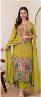 Pista Shanti Chinon Anarkali Kurti Palazzo Set with Chiffon Dupatta