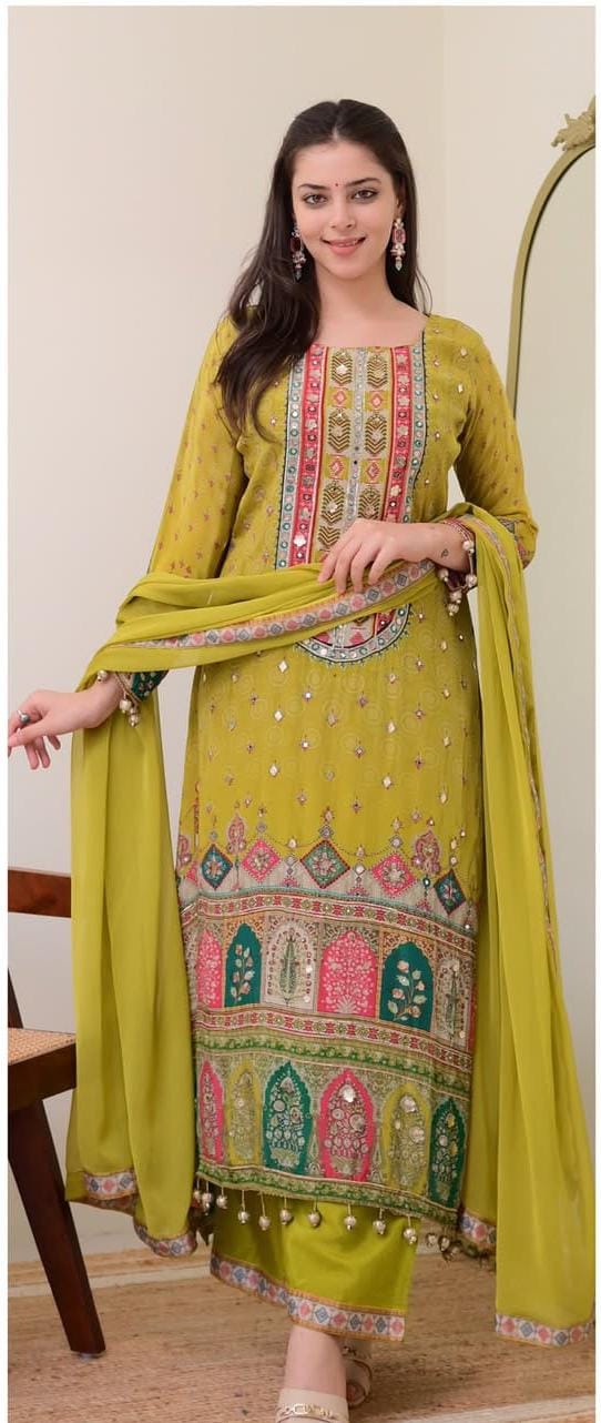 Pista Shanti Chinon Anarkali Kurti Palazzo Set with Chiffon Dupatta