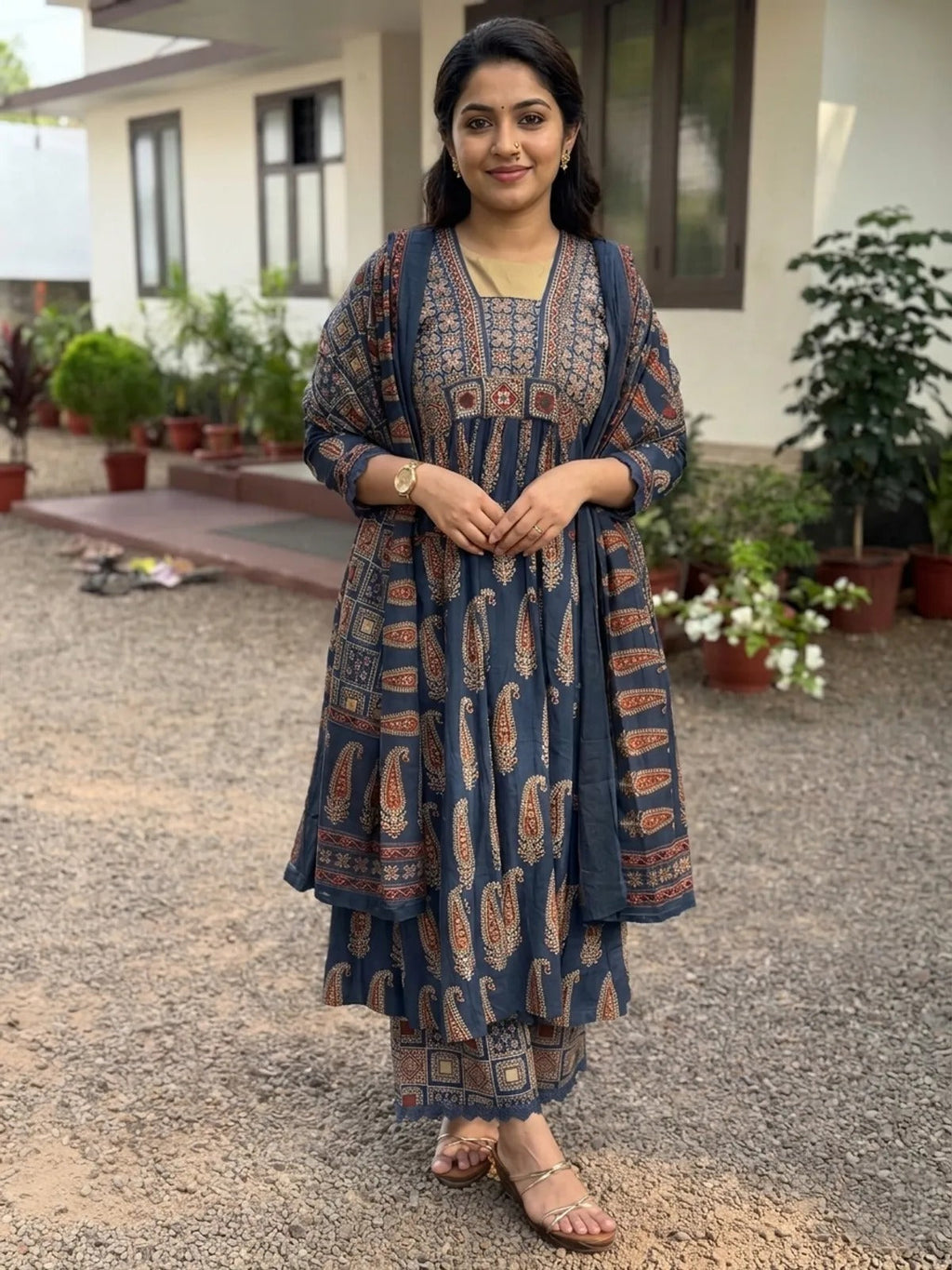 VERY BEAUTIFUL PURE COTTON AJARAKH SUIT SET