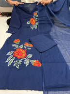 Elegant Rose Embroidery Jaipuri Cotton Suit Sets