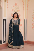 Rama Embroidered Zari Sequins Gown with Dupatta