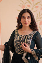 Rama Embroidered Zari Sequins Gown with Dupatta