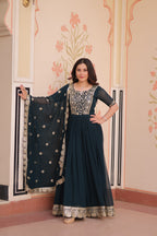Rama Embroidered Zari Sequins Gown with Dupatta