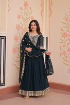 Rama Embroidered Zari Sequins Gown with Dupatta