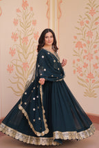 Rama Embroidered Zari Sequins Gown with Dupatta