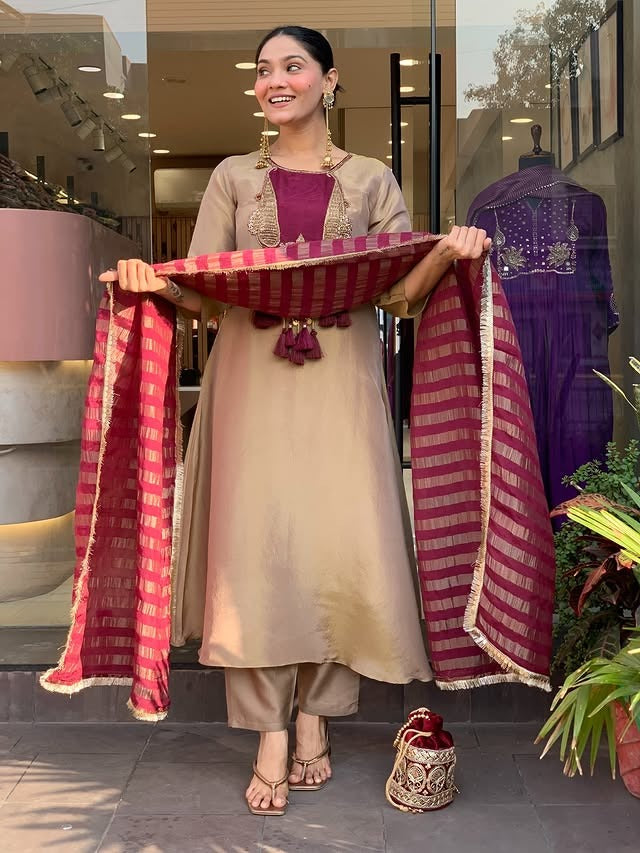 Premium Soft Silk Blend Embroidered Kurta Set with Designer Dupatta