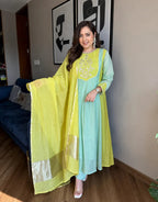 Premium Mul Cotton Embroidered Anarkali Suit Set