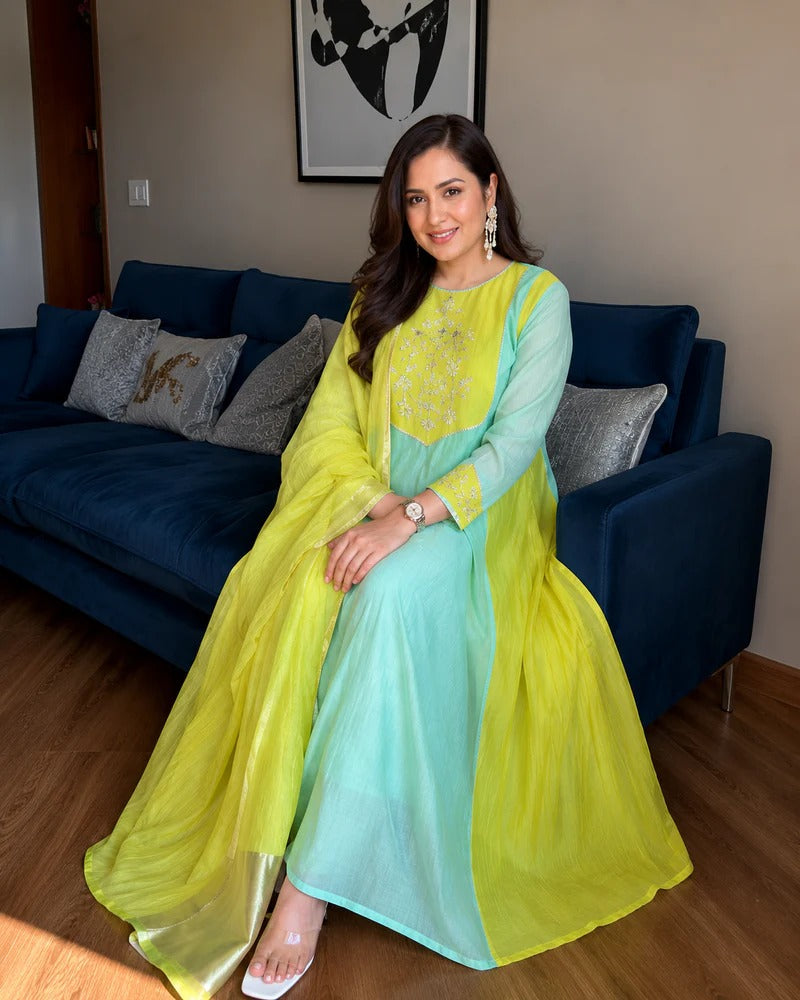 Premium Mul Cotton Embroidered Anarkali Suit Set