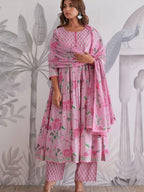 Premium Floral Printed Pure Jaipuri Cotton Anarkali Suit Set