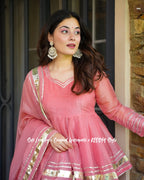 Premium Coral Pink Crunchy Crush Kediya Style Sharara Set with Dupatta