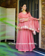 Premium Coral Pink Crunchy Crush Kediya Style Sharara Set with Dupatta