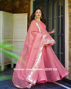Premium Coral Pink Crunchy Crush Kediya Style Sharara Set with Dupatta