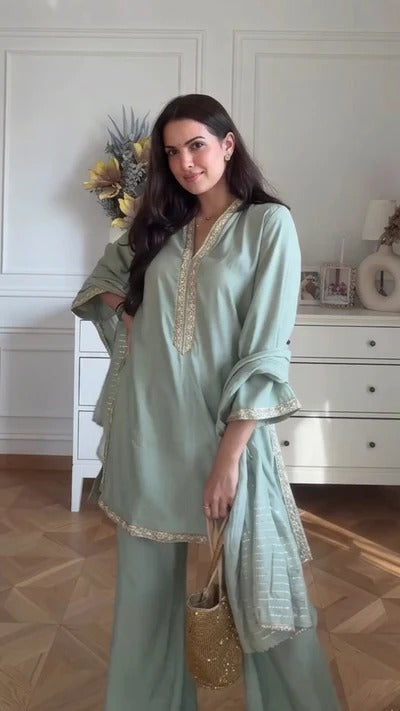 Natasa Inspired Embroidered Kurta Palazzo Set