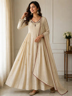 Very Attractive Pure Mul Chanderi Embroidered Anarkali Set