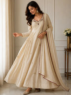Very Attractive Pure Mul Chanderi Embroidered Anarkali Set