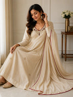 Very Attractive Pure Mul Chanderi Embroidered Anarkali Set