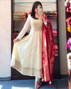 MOST ATTRACTIVE BANANA SILK ANARKALI STYLE SUIT SET
