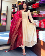 MOST ATTRACTIVE BANANA SILK ANARKALI STYLE SUIT SET