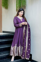 Premium Banarasi Anarkali Suit Set – Handwork Neckline & Zari Flare