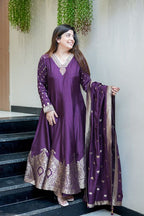 Premium Banarasi Anarkali Suit Set – Handwork Neckline & Zari Flare