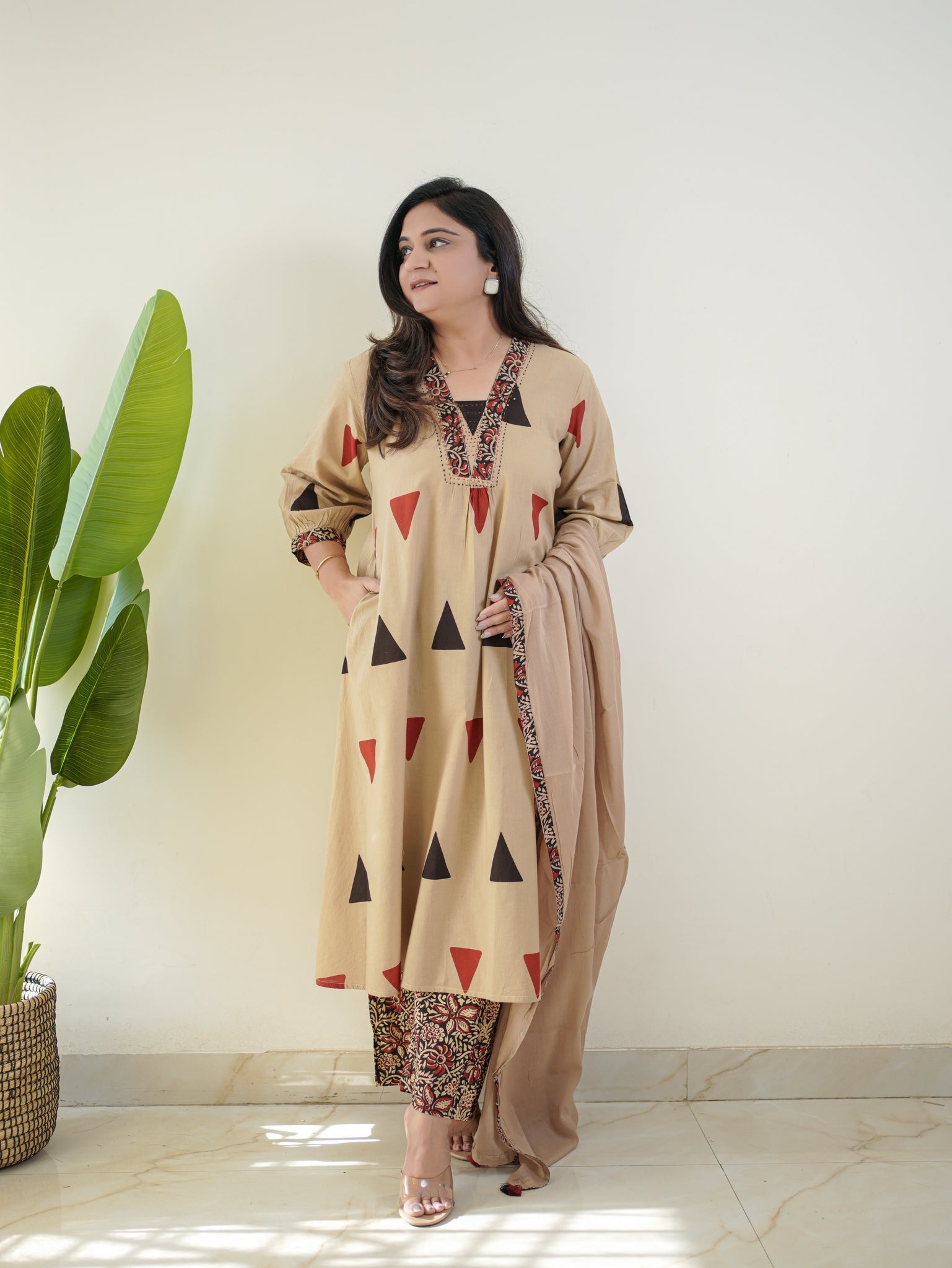 PURE COTTON KALAMKARI A-LINE PLAZO DUPATTA SET