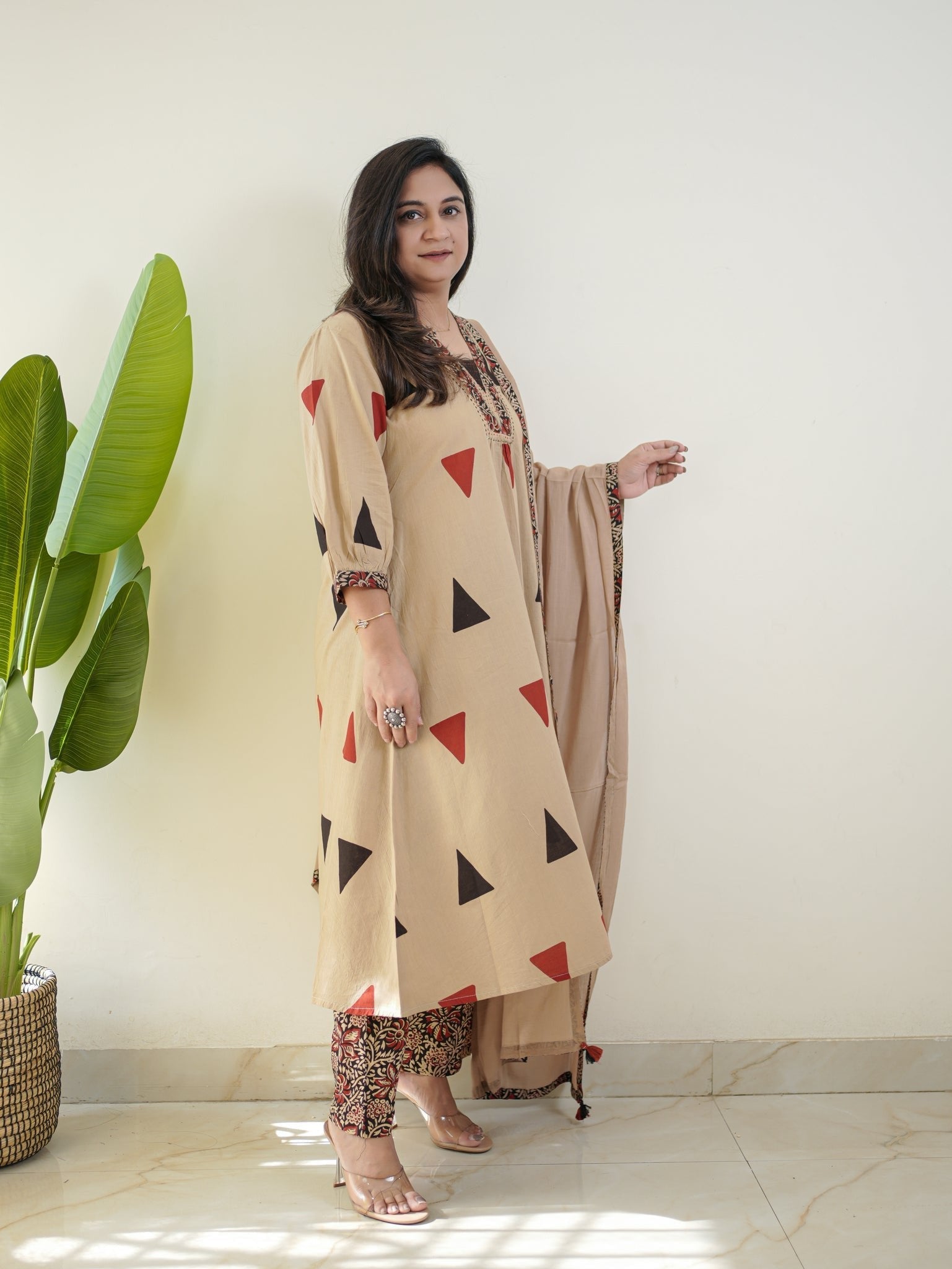 PURE COTTON KALAMKARI A-LINE PLAZO DUPATTA SET
