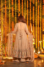 Mustani Beige Embroidered Anarkali Suit Set