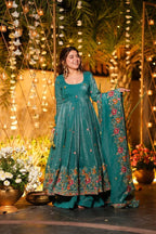 Designer Soft Crunchy Silk Embroidered Anarkali Suit Set