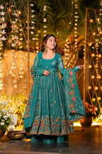 Designer Soft Crunchy Silk Embroidered Anarkali Suit Set