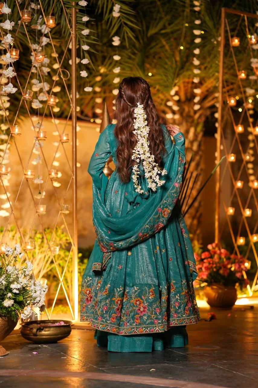 Designer Soft Crunchy Silk Embroidered Anarkali Suit Set